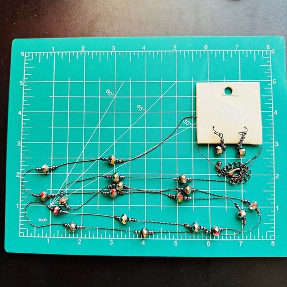 Da Vinci Jewelry Set Necklace and Earrings Glass Beads Black Metal - Picture 5 of 5